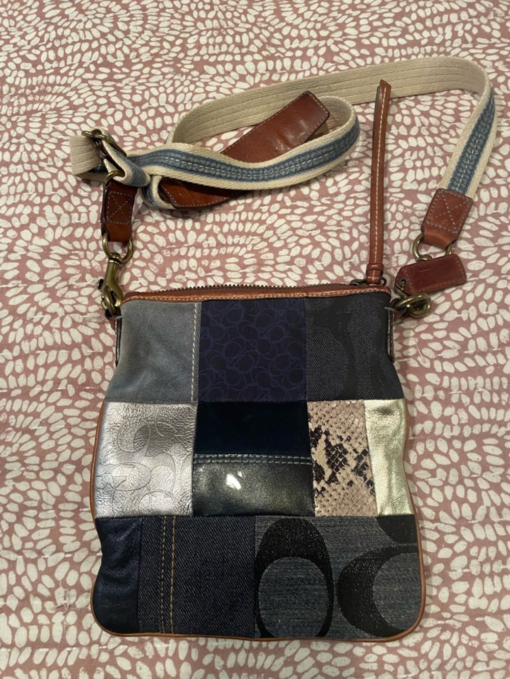Coach Patchwork Crossbody Bag in Blue, Silver & Tan - Picture 3 of 6
